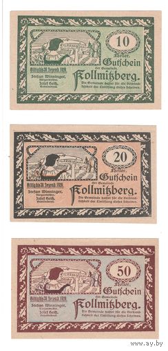 Австрия Коллмицберг комплект из 3 нотгельдов 1920 года. Состояние UNC-/UNC!