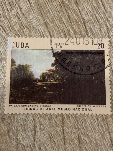 Куба 1981. Национальный музей. Frederick Watts. Paisaje con Camino y casas. Марка из серии