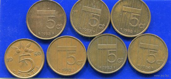 Нидерланды 5 центов 1980-(1983,87) На выбор.