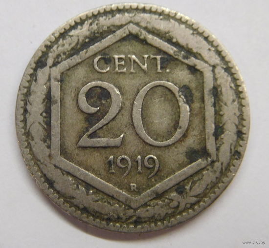 Италия 20 центов 1919 г