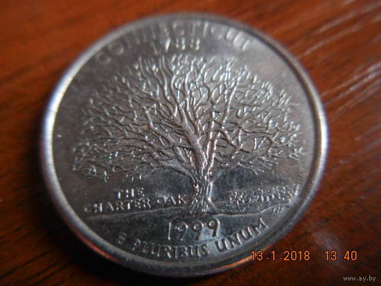 25 центов, США, 1999 г., Коннектикут