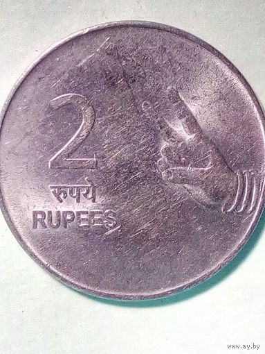 Индия 2 рупии 2009 г. МД- Мумбаи. Нечастый МД.