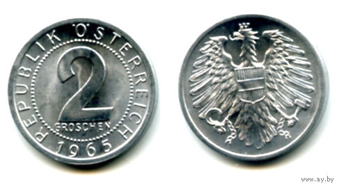 Австрия 2 гроша 1965 UNC