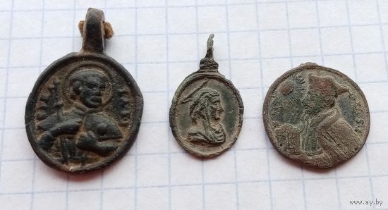 Медальон, малый, католический, 3 шт. сборный лот