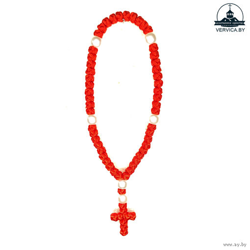 Чётки узловые (вервица) Четырёхконечный крест (малые, красные, глянцевые)