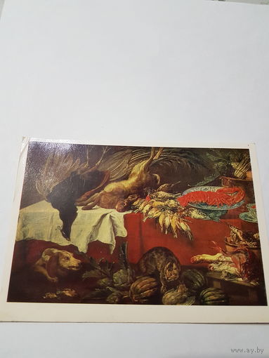 Открытка ,,Натюрморт с битой дичью и омаром'' худ.Франс Снейдерс 1983 г.