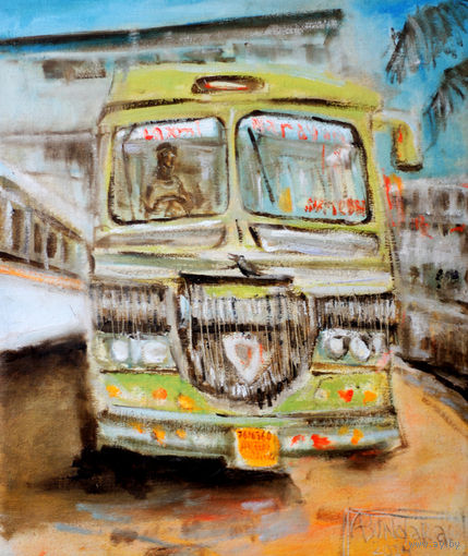 Картина Автобус в Арамболь 60х50см. холст.масло.акрил. 2024г. Андрей Бондарев