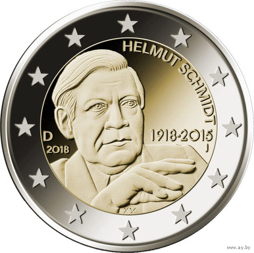 2 евро 2018 Германия F Гельмут Шмидт UNC из ролла