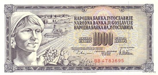 Югославия 1000 динаров образца 1978 года UNC p92c
