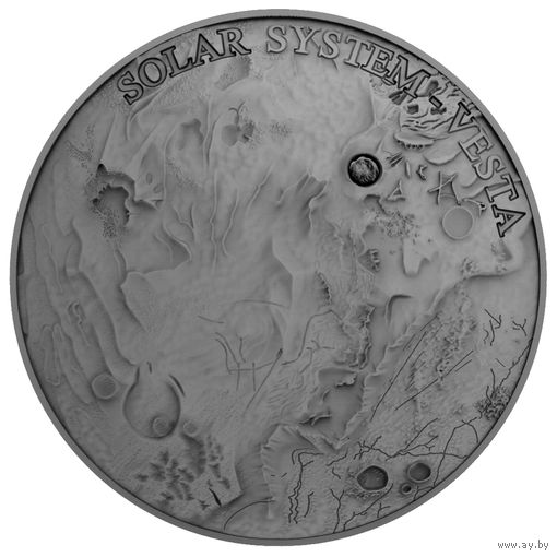 Ниуэ 1 доллар 2018г. "Солнечная система: Веста. Метеорит NWA 4664". Монета в капсуле; деревянном подарочном футляре; сертификат; коробка. СЕРЕБРО 31,135гр.(1 oz).