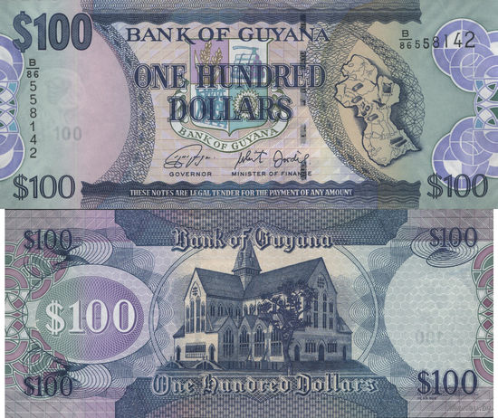 Гайана 100 Долларов 2019 UNC П2-102