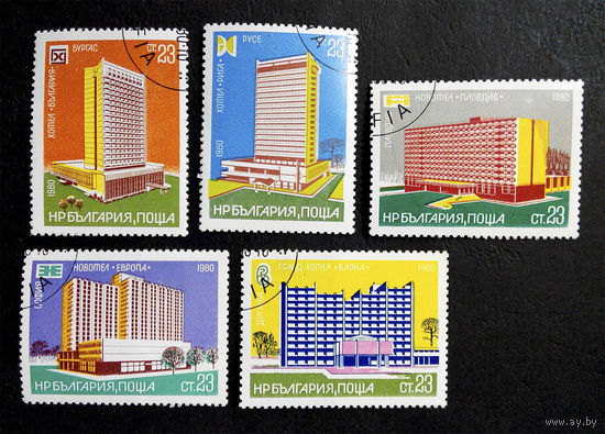 Болгария 1980 г. Здания Отелей Болгарии. Архитектура, полная серия из 5 марок #0011-A1P2