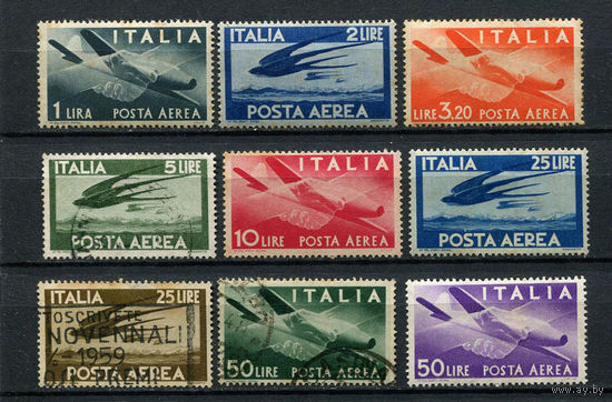 Королевство Италия - 1945/1947 - Авиация. Авиамарки - [Mi. 706-714] - полная серия - 9 марок. Гашеные  и MH.  (Лот 58AP)