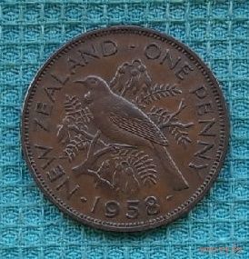 Новая Зеландия 1 (пенс) пенни 1958 года, UNC. Елизавета II.