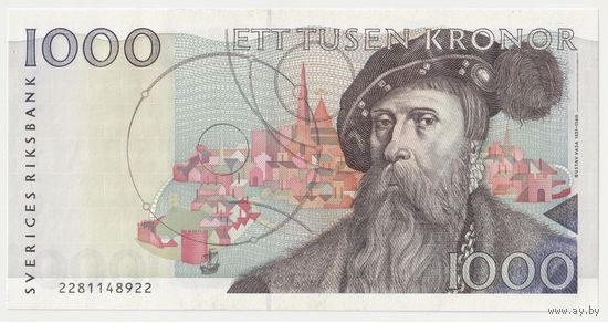 Швеция 1000 Крон 1992 года. Тип Р-60. Состояние UNC!