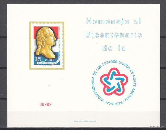200 лет США. Чили. 1976. 1 блок б/з. Michel  N 857 (30,0 д).