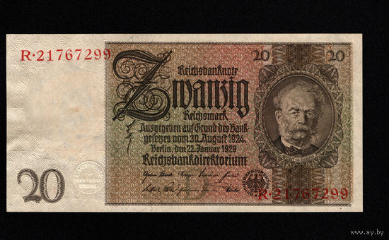 Германия 20 марок 1929 год. UNC.