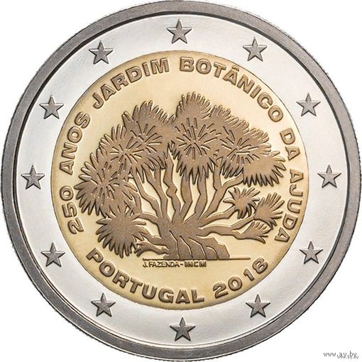 2 евро 2018 Португалия 250-летие Ботанического сада Ажуда UNC из ролла