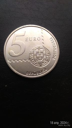 Португалия  5 евро 2003 150-летие Первой португальской почтовой марки СЕРЕБРО 925 проба