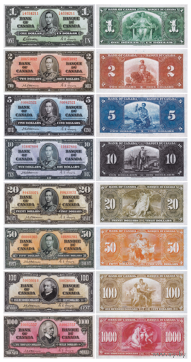 [КОПИЯ] Сет Канада 1-1000 долларов 1937г. (8шт.)