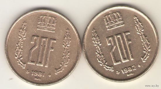 Люксембург 20 франков 1982