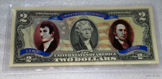 2 доллара "Westward journey of Lewis and Clark"  - цветные, UNC