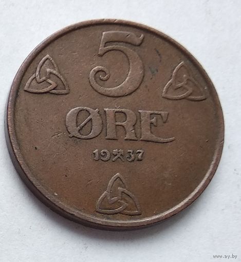 Норвегия 5 эре, 1937 5-8-22