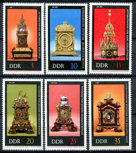 ГДР - 1975г. - Старинные часы - полная серия, MNH, одна марка с полосой на клее [Mi 2055-2060] - 6 марок