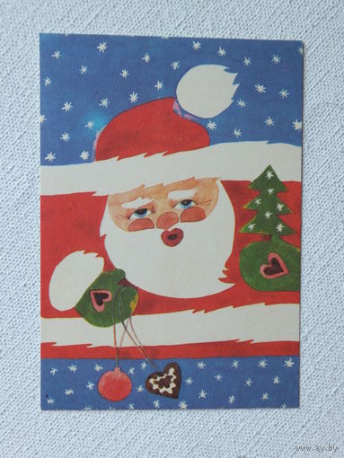 Михкла новогодняя открытка 1987    размер 7,5х10,5 см