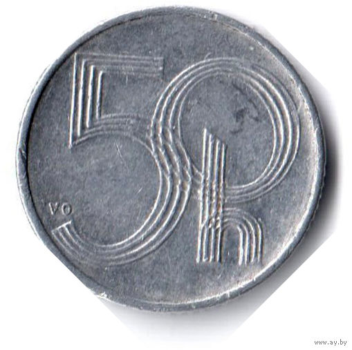 Чехия. 50 геллеров. 1993 г. Отметка монетного двора: "HM" (замок) - Гамбург, Германия