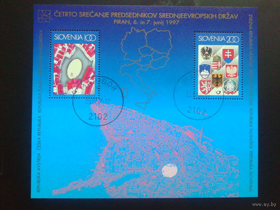 Словения 1997 карта и гербы стран Центр. Европы блок