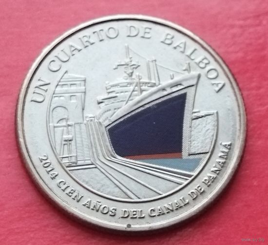 Панама 1/4 бальбоа, 2016. 100 лет строительству Панамского канала-корабль /синий/