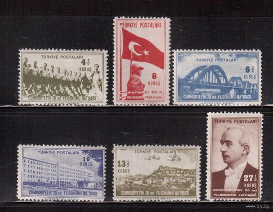 Турция-1943 (Мих.1161-1166) , ** ,  Спорт , Футбол, Флаг, Ататюрк