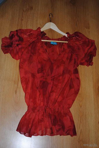 Шикарнейшая женская блуза-воздушная-насыщенного, красного цвета-фирмы-ZUPPE-Индия-размер-40/42-44-(S/M)!