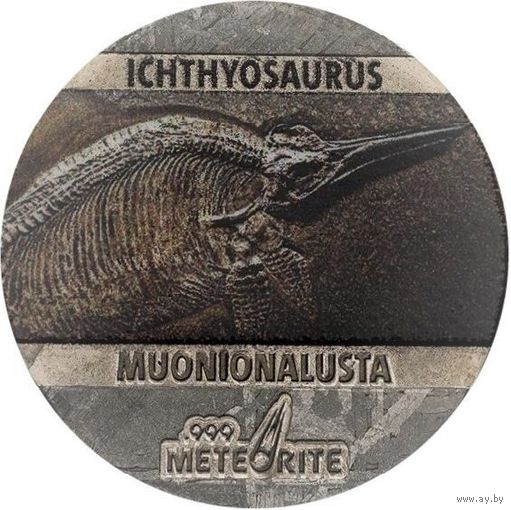 Ниуэ 5 центов 2020г. "Динозавры на метеорите: Ихтиозавр". Монета в капсуле; сертификат. МЕТЕОРИТ - Muonionalusta. 5 гр.