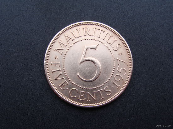 Маврикий. "Британская колония" 5 центов 1957 год  КМ#34  Тираж: 203.000 шт