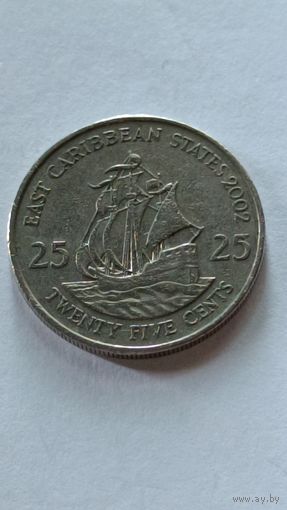 Восточные Карибы. 25 центов 2002 года.