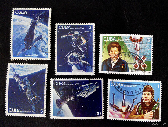 Куба 1976 г. 15-летие Первого Пилотируемого Космического Полета, полная серия из 6 марок #0187-K1P17