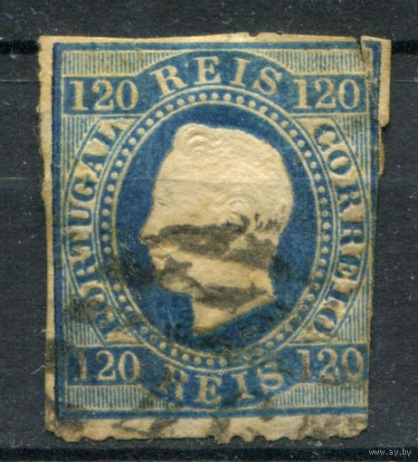 Португалия - 1866/67г. - король Луиш I, 120 R - 1 марка - гашёная с повреждённым уголком. Без МЦ!