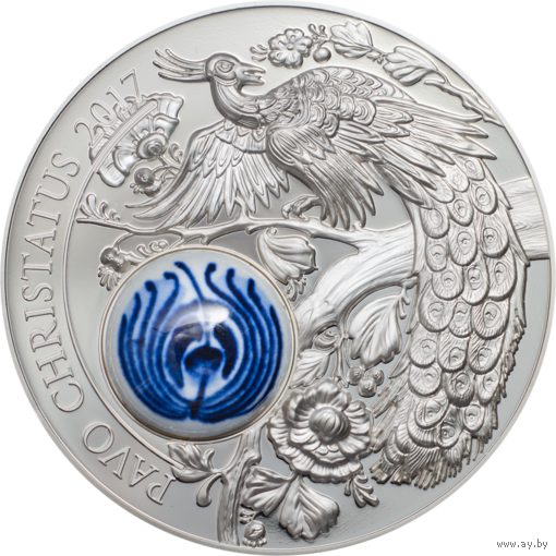 RARE Острова Кука 10 долларов 2017г. Royal Delft: "Павлин - Pavo Christatus". Монета в капсуле, подарочном футляре; номерной сертификат; коробка. СЕРЕБРО 50гр.