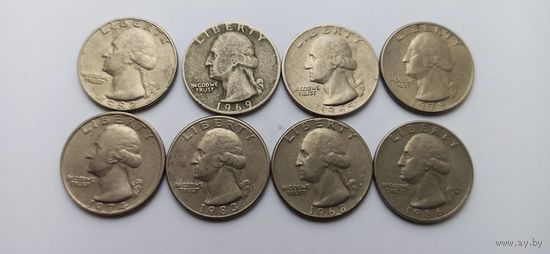1/4 доллара США 1965,1968,1969,1974,1978,1982,1983,1986