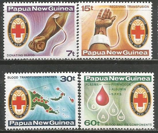 Папуа Новая Гвинея. Красный крест. Банк крови. 1980г. Mi#394-97. Серия.