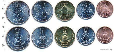 Вануату набор 5 монет 2015-2021 UNC