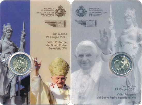 Сан-Марино 2 евро 2011 Пасторальный визит папы римского Бенедикта XVI