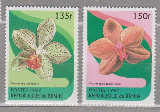 Цветы орхидеи флора Бенин 1997 год  лот 1061 ЧИСТАЯ