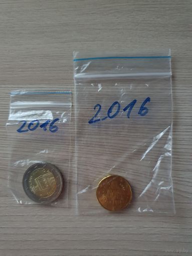 20 центов и 2 евро Сан Марино 2016 UNC