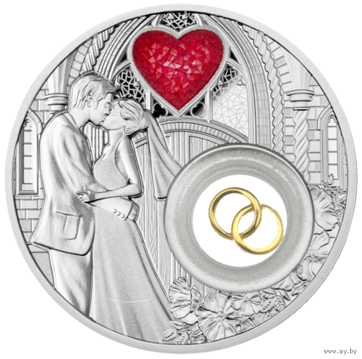 Ниуэ 2 доллара 2023г. "Свадьба. Свадебная монета". Монета в капсуле; подарочном футляре; сертификат; коробка. СЕРЕБРО 28,28гр.