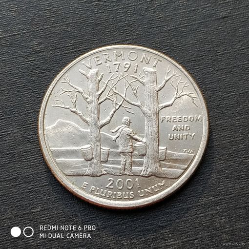 25 центов 2001 г. Вермонт.