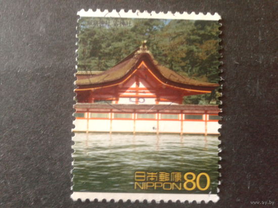 Япония 2001 дом на берегу, марка из блока