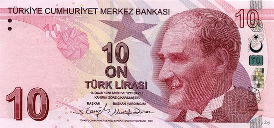 Турция 10 лир образца 2009(2022) года UNC p223(F)